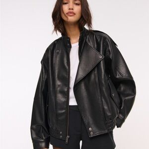 Relaxed Mockneck Vegan Leather Bomber Jacket